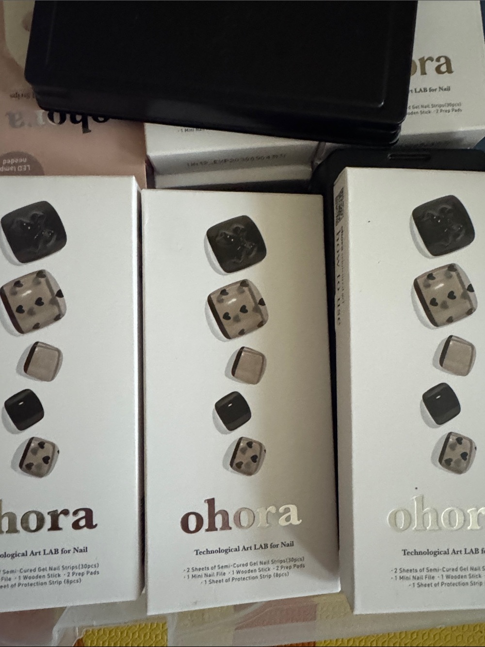Lot 3 Ohora Neutral Black Veil Heart French tip Nail Strips Pedi